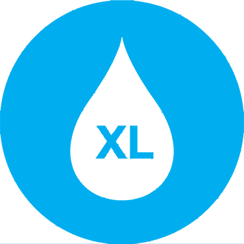 Bright blue image of a white waterdroplet with the letters XL inside for Brother's Inkbenefit landing page