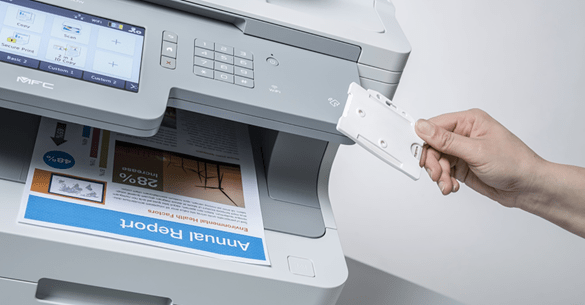 Person using card to access Brother printer