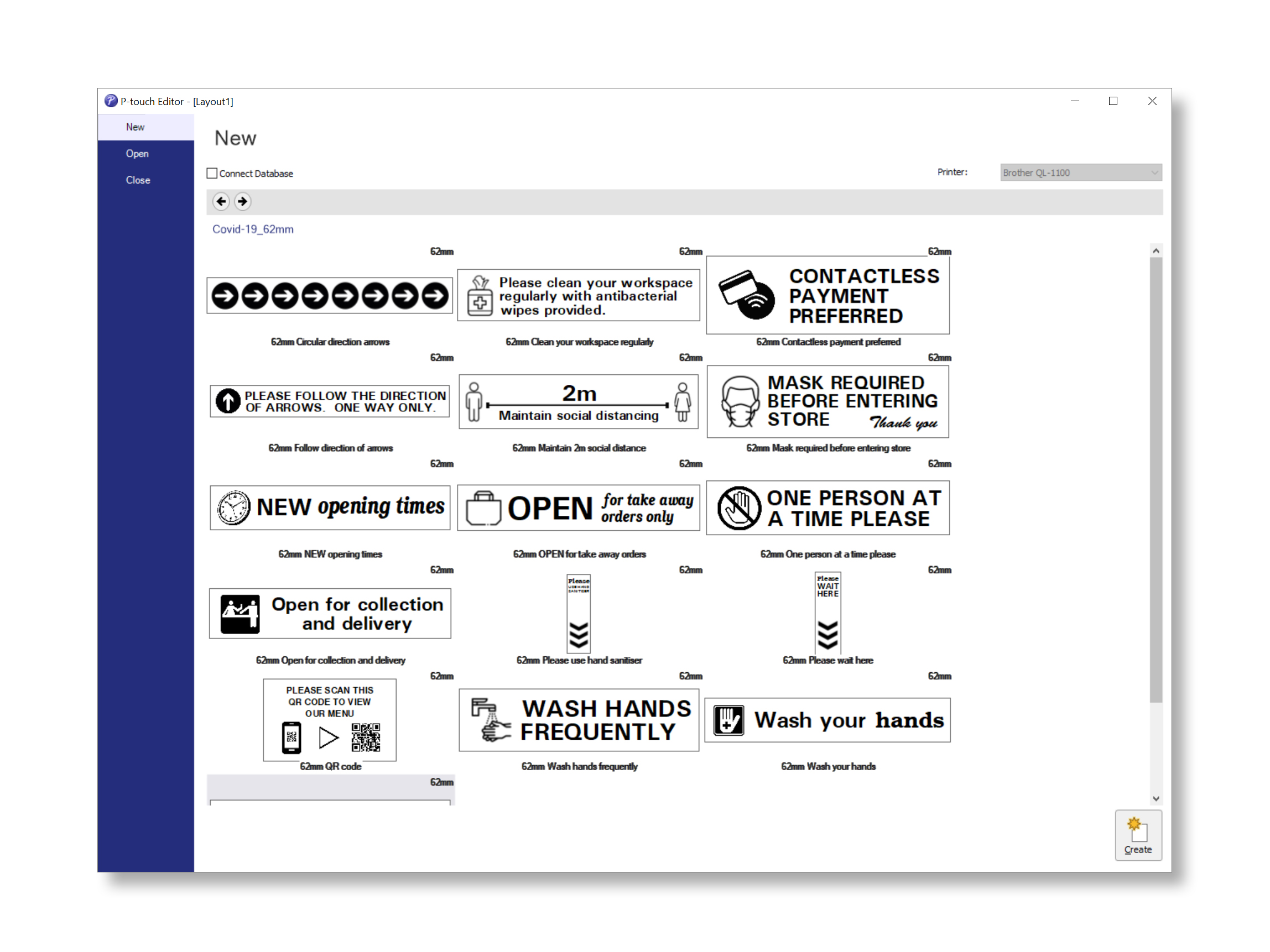 COVID templates in P-touch editor