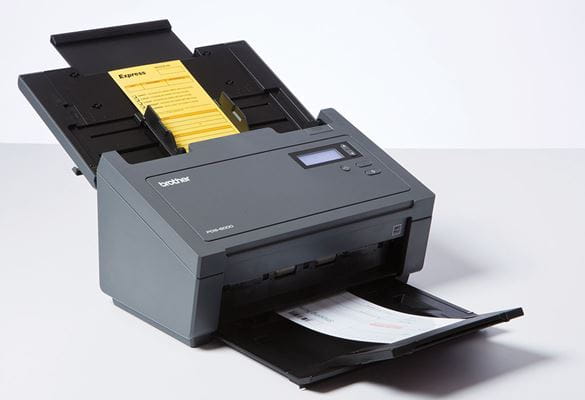Professional Brother PDS-6000 flatbed scanner with documents in document feeder