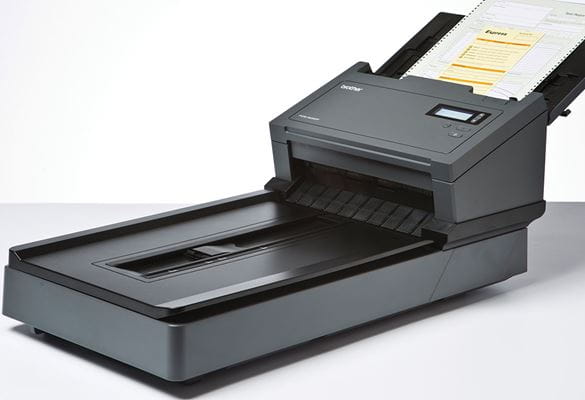 Professional Brother PDS-6000F document scanner with documents in document feeder