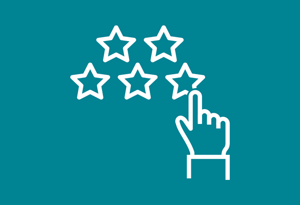 image of rating stars and hand