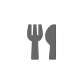 Grey knife and fork icon representing food and hospitality 