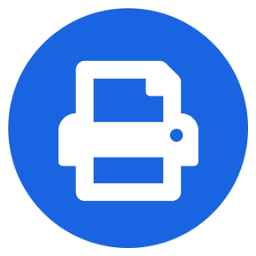 White printer on a blue background circle icon