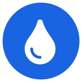 White ink drop on a blue background circle icon