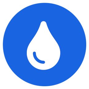 White ink drop on a blue background circle icon