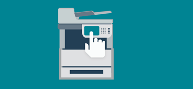 Printer icon on teal background with hand
