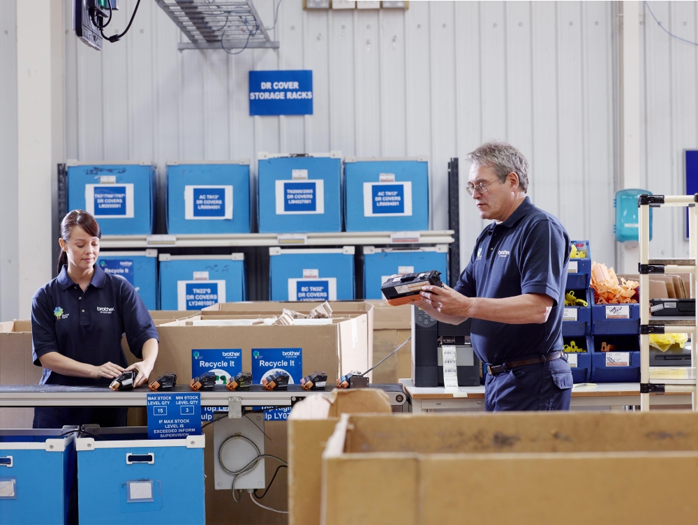 Brother colleagues in a factory with products