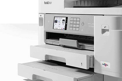 Printer with paper trays open