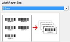 P-touch Editor label design software with 62mm paper size selected