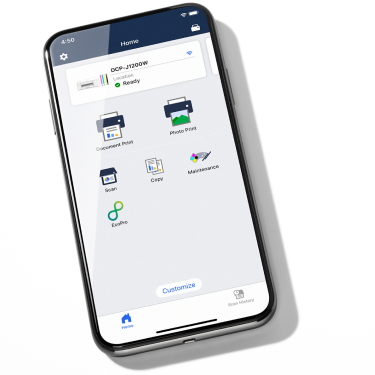Grey printer icon with connectivity icon above and Brother text below