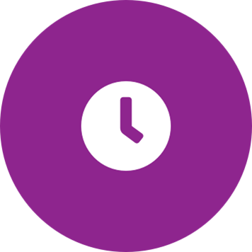 Icône d'horloge blanche sur fond rond violet