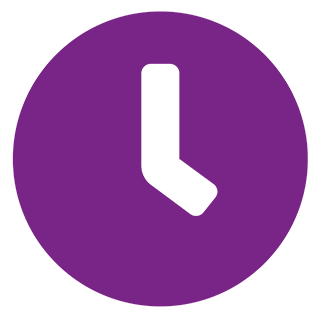 icône d'horloge en violet avec fond transparent