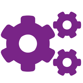 icône de rouages en violet avec fond transparent