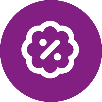 Icône violette avec le symbole du pourcentage