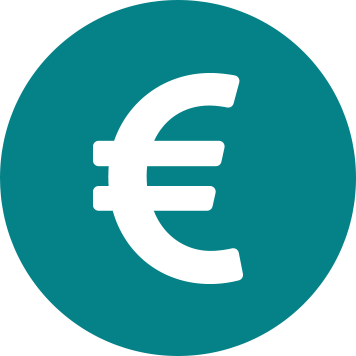 Sigle Euros blanc sur fond bleu vert - réduction des coûts