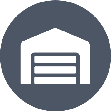 Cercle gris avec l'icône d'un entrepôt blanc
