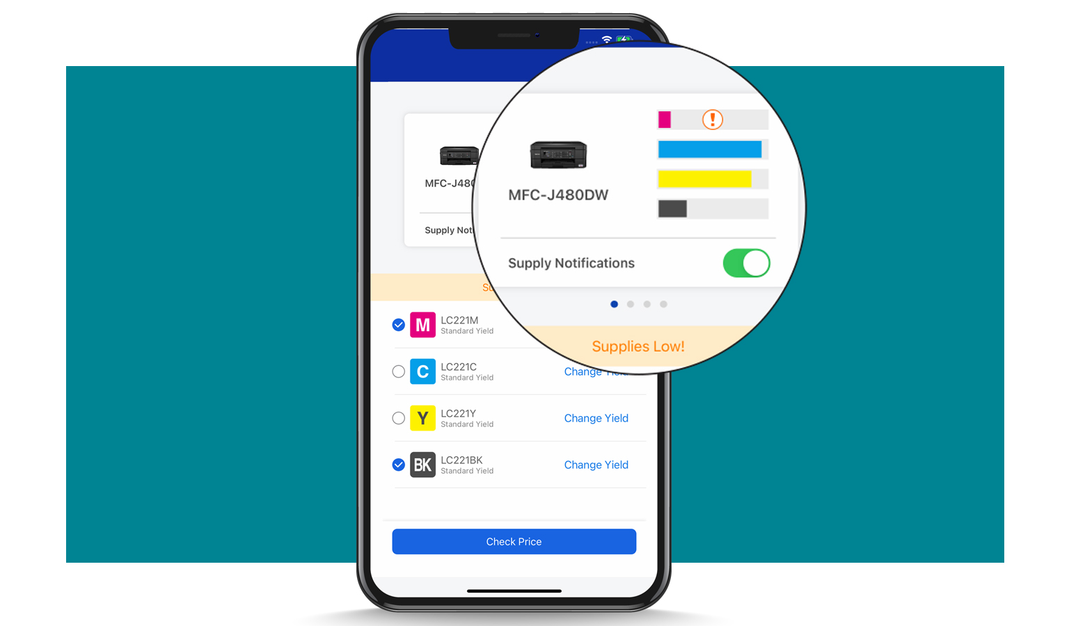 Recevez instantanément des notifications sur votre smartphone quand le niveau d'encre ou de toner de vos consommables est bas
