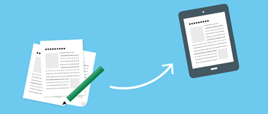 Illustration montrant la numérisation d'un document physique vers un portable ou tablette