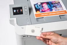 Printer security, with use of NFC card on colour laser device