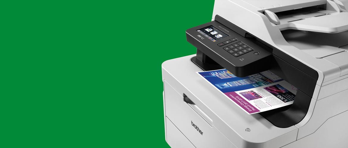 Brother colour MFC-L3770CDW printer on green background