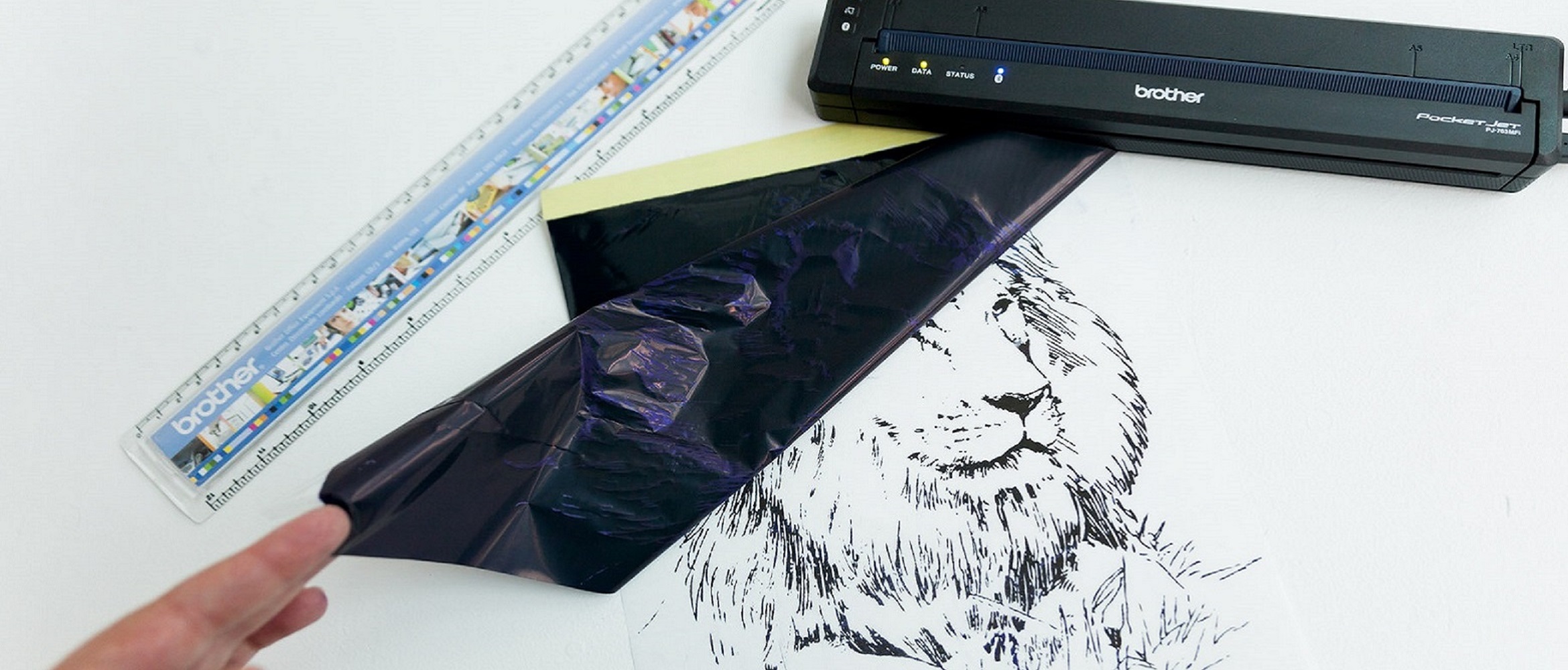 Stencil con leone per tatuaggio stampato con la stencil machine Brother PocketJet