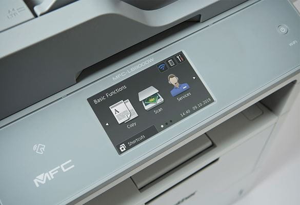 Touchscreen with three icons on Brother multifunction printer