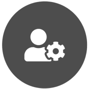 User icon with cog on grey background