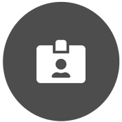 Dark grey circle with white ID card icon