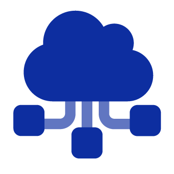 Blue cloud icon with network