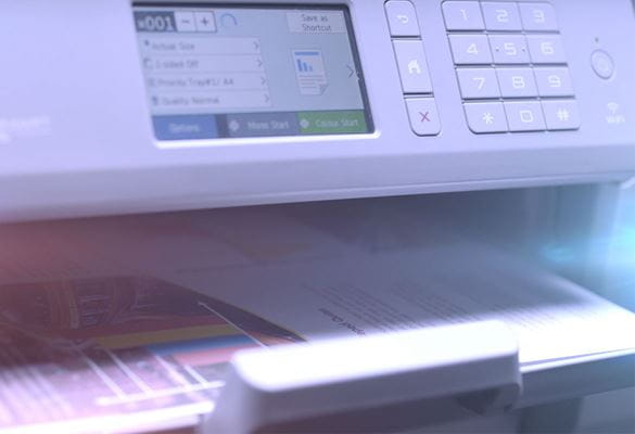 Brother MFC-J6947DW business A3 and A4 inkjet printer with print options on LCD screen