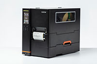 Brother TJ industrial label printer printing labels with internal rewinder