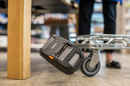 Brother RJ-3200 mobile printer falling to floor in supermarket