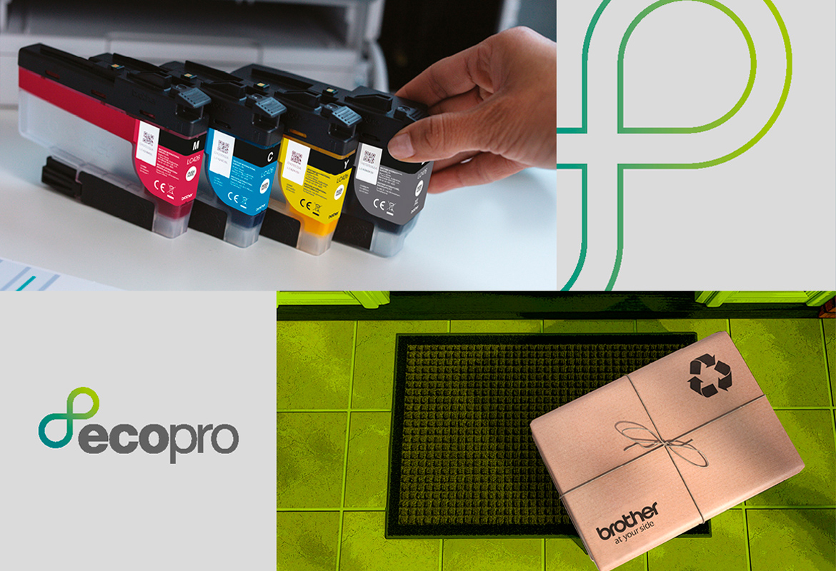 Tiled images displaying the EcoPro logo, a parcel on a door mat and supplies