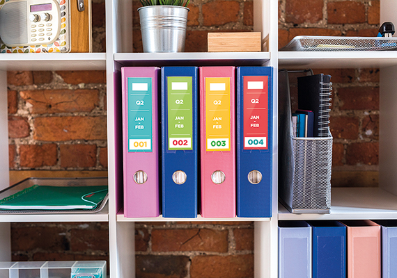 four folders organised on a set of shelves