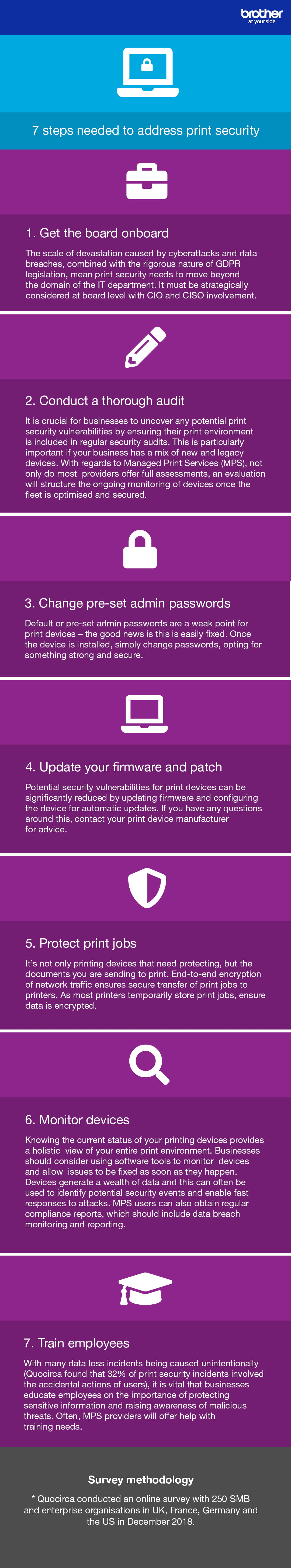 An infographic from Brother and Quocirca on the improvements businesses can make with their office printing strategy for increased security and reduced data loss