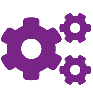 cogs icon in purple with transparent background