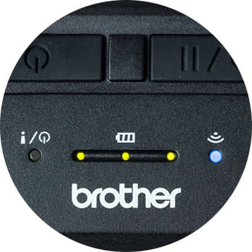 Close up of Brother RJ printer LED lights