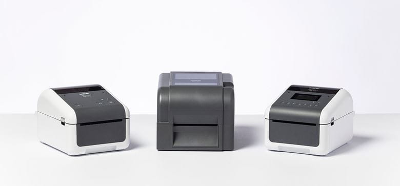Three Brother TD-4 printers in studio setting with white background