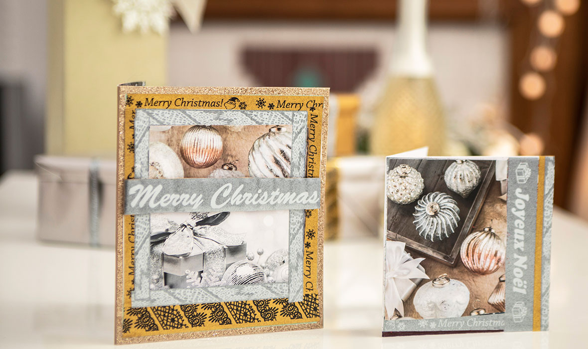 Hand-made card using Brother P-touch silver and gold glitter premium labels