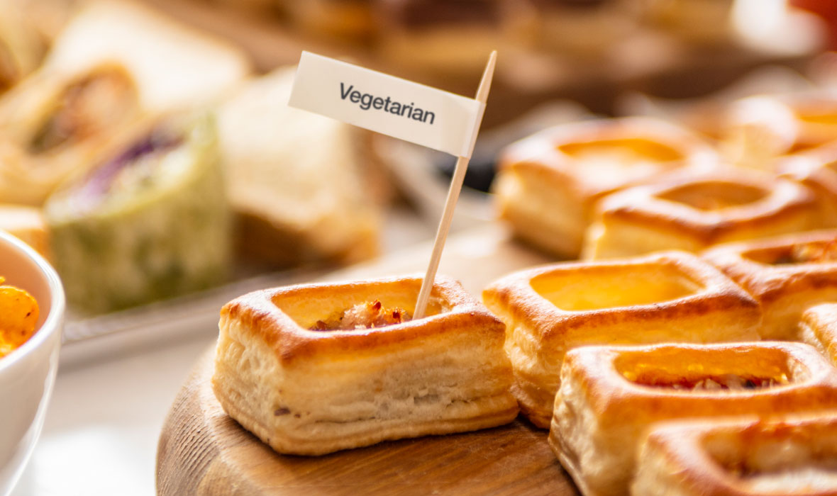 Buffet food for a Christmas or New Year's Eve party labelled with a rother P-touch label