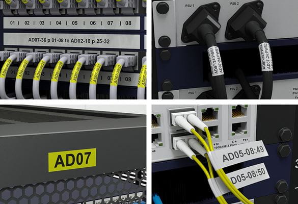 Brother Pro Tapes for network patch panel, rack, equipment and cable identification