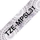 Brother TZeMPSL31 merketape – sort på sølv med blondemønster, 12 mm bred