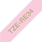 Brother TZeRE34 silkebånd – gull på rosa, 12 mm bred