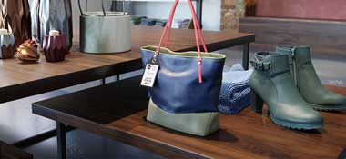 Handbag, shoes in retail store