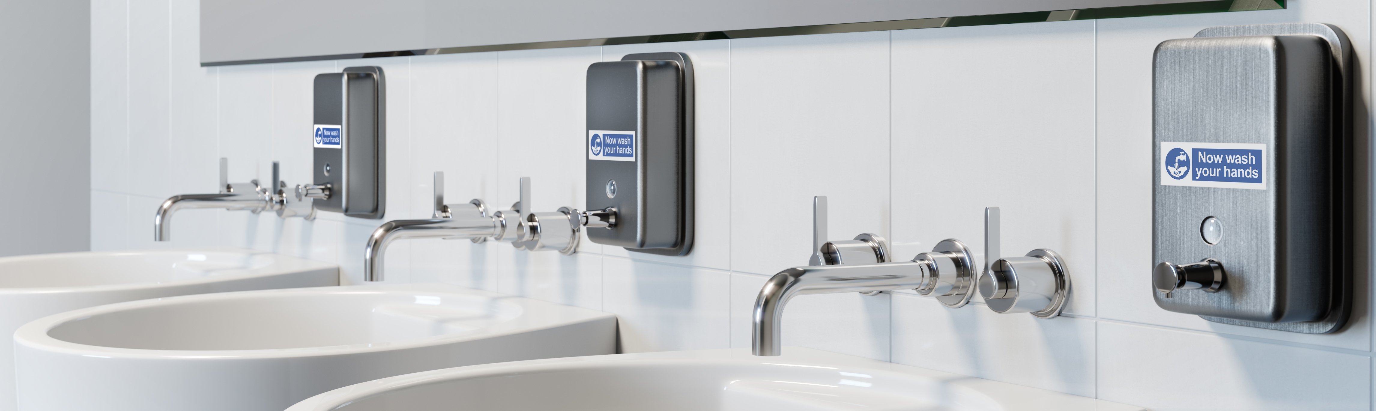 Three basins in bathroom with brother p-touch labels