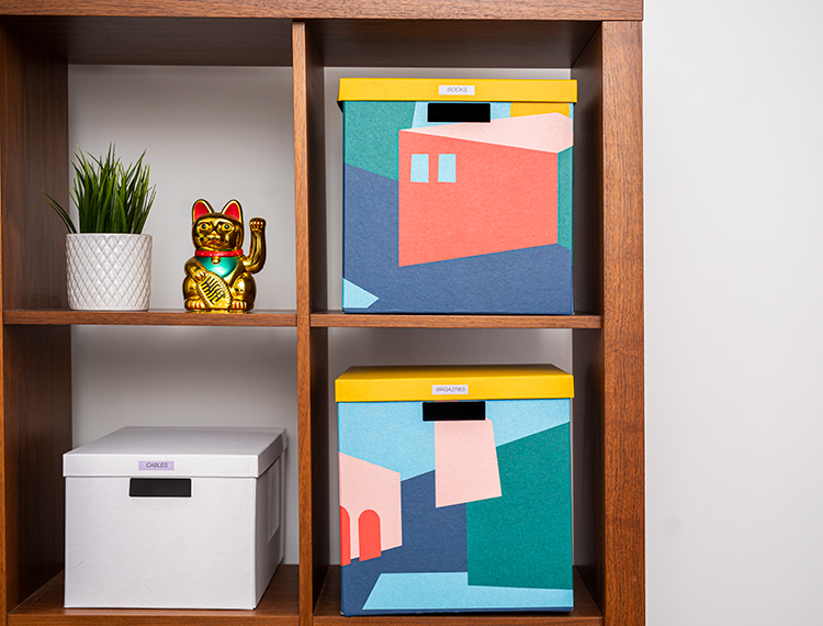 Cubed bookcase with filing and storage accessories 