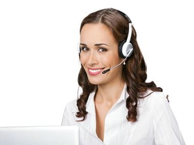 Woman in white shirt with headset