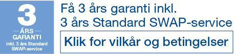 3 års garanti og on-site swap service