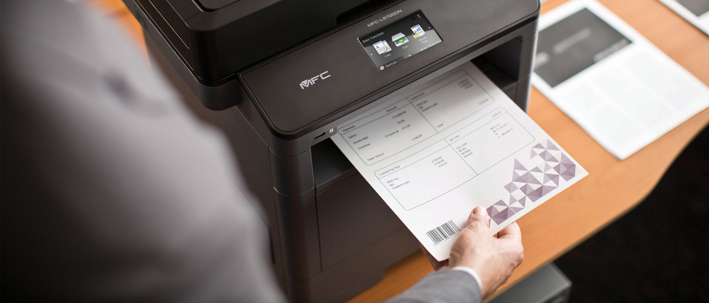 MFC-L5700DN Mono laser printer printing document with barcode